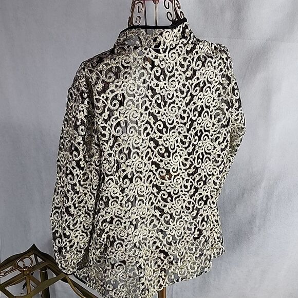 Alex Evenings Dressy embroidered Gold Shimmer Glam Open Jacket Holiday - Picture 4 of 9
